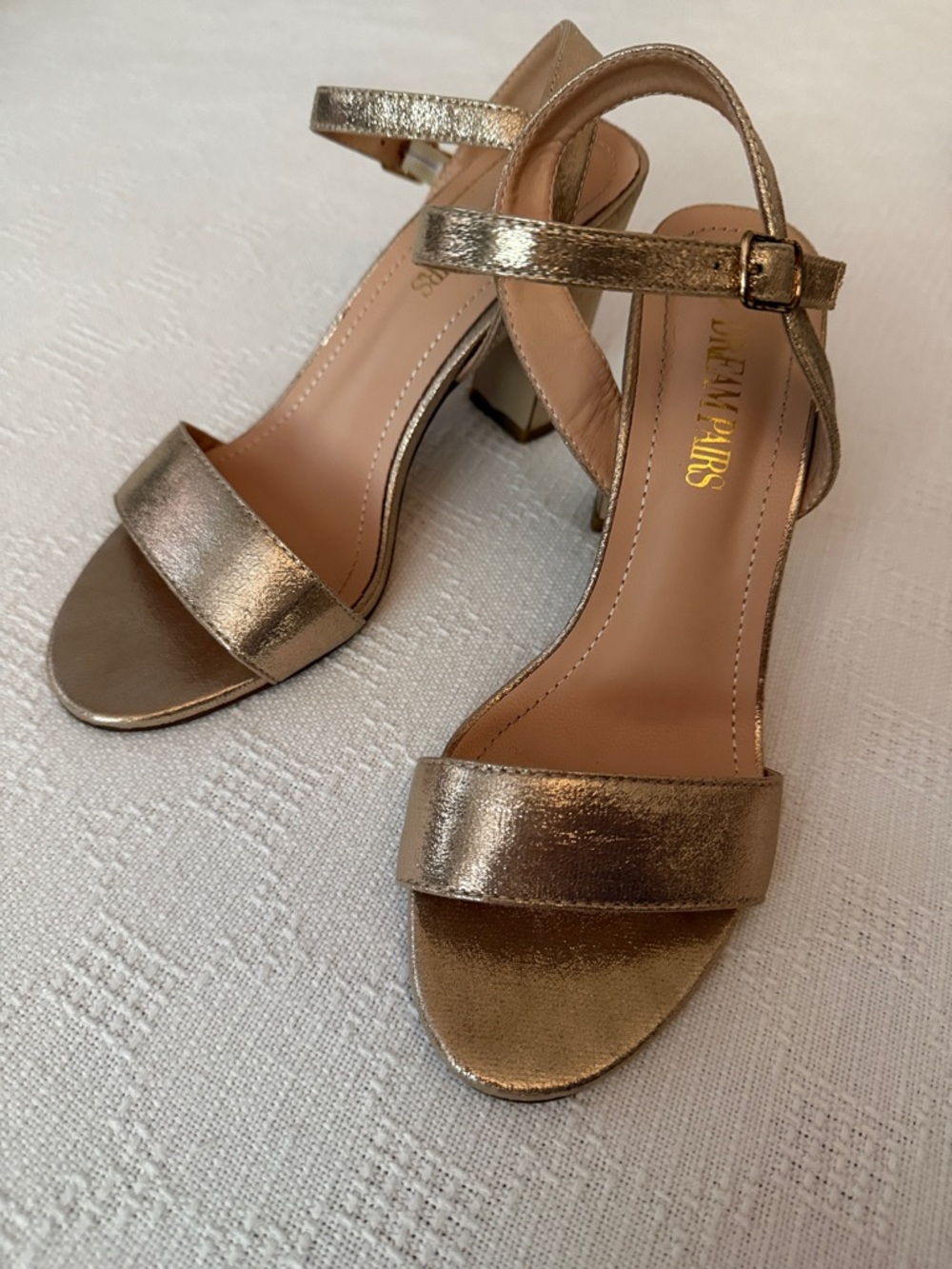 Dream Pairs Metallic Gold Strap Block Heel Sandals